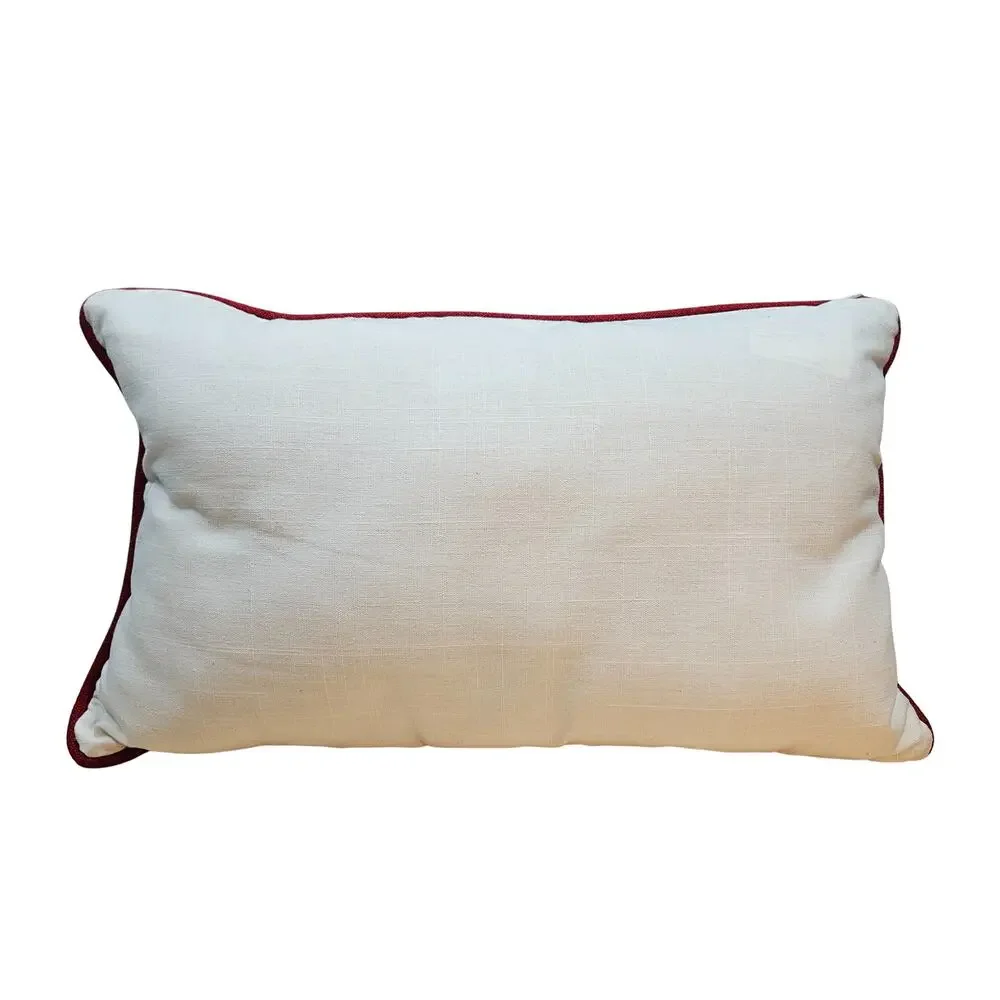Linen Blend Lumbar Pillow Black White w/colored Floral Embroidered Birds Zipper